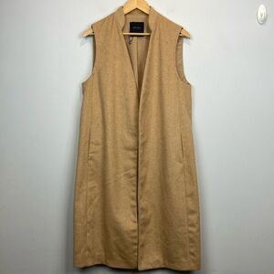 Zara • camel sleeveless wool blend vest jacket pea coat